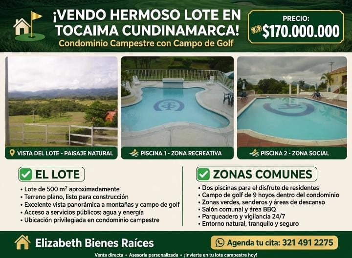 VENDO HERMOSO LOTE CAMPESTRE EN CONDOMINIO- TOCAIMA CUNDINAMARCA 